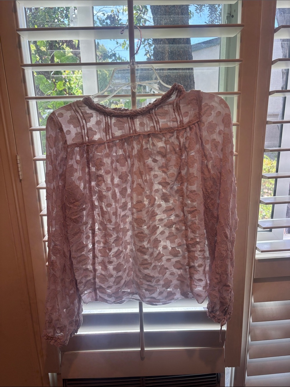 Wilfred Sheer Floral Lace Long-Sleeve Blouse in Dusty Rose